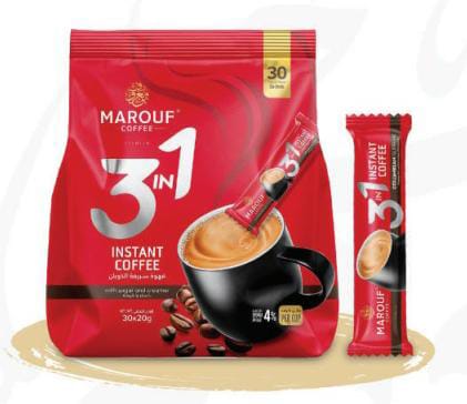 بن معروف 3 في 1 قهوة سريعة الذوبان بالسكر و الكريمة 20 غم * 30