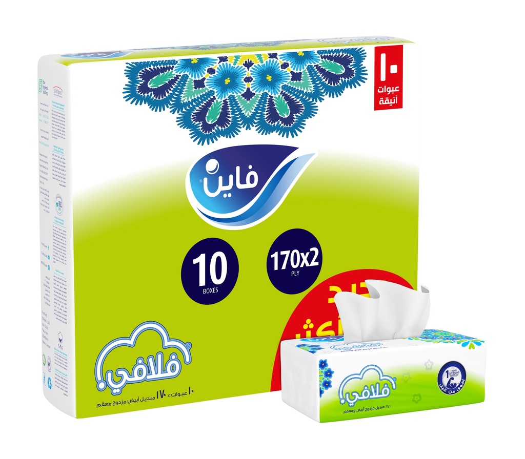 فاين فلافي سحب 170منديل*10عبوة + هدية رول مطبخ *2