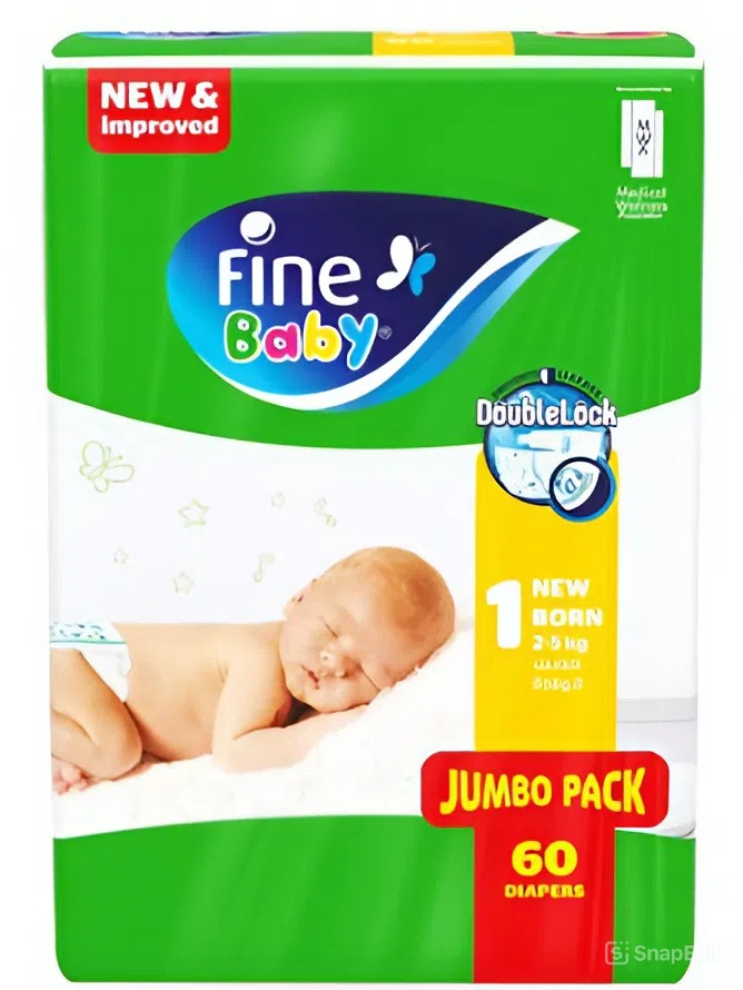 فاين بيبي حفاضات اطفال مقاس (1)* 60 فوطة