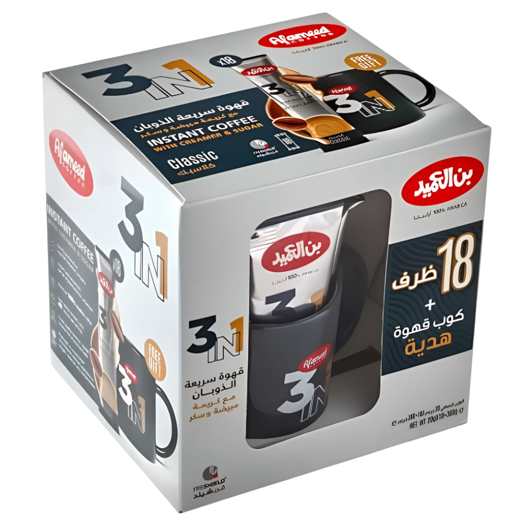 بن العميد 3 في 1 قهوة سريعة الذوبان 20 غم مع مج * 18