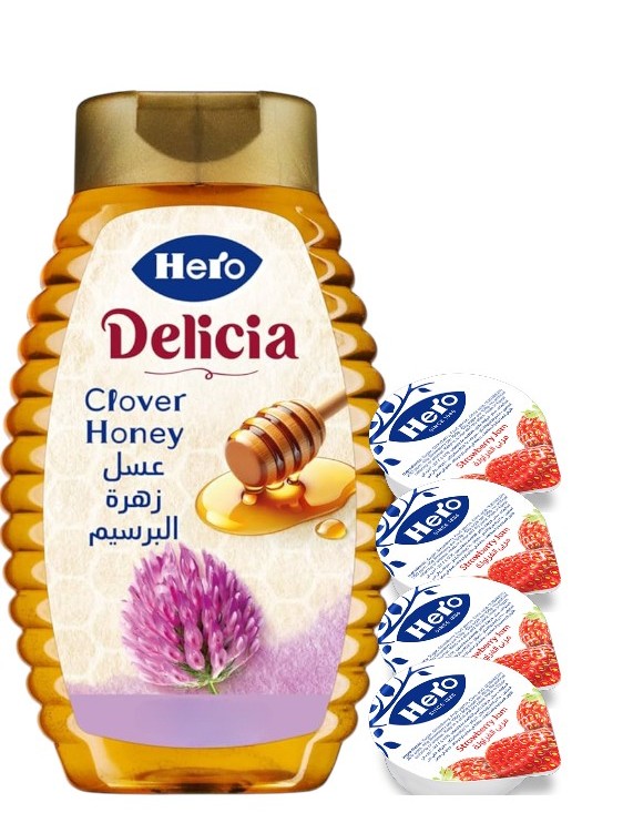هيرو عسل طبيعي 450 غم + 4 مربى 20 غم