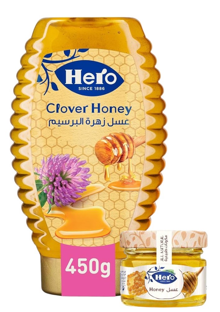 هيرو عسل طبيعي عرض 450 غم + 4 عبوات 20 غم * 1